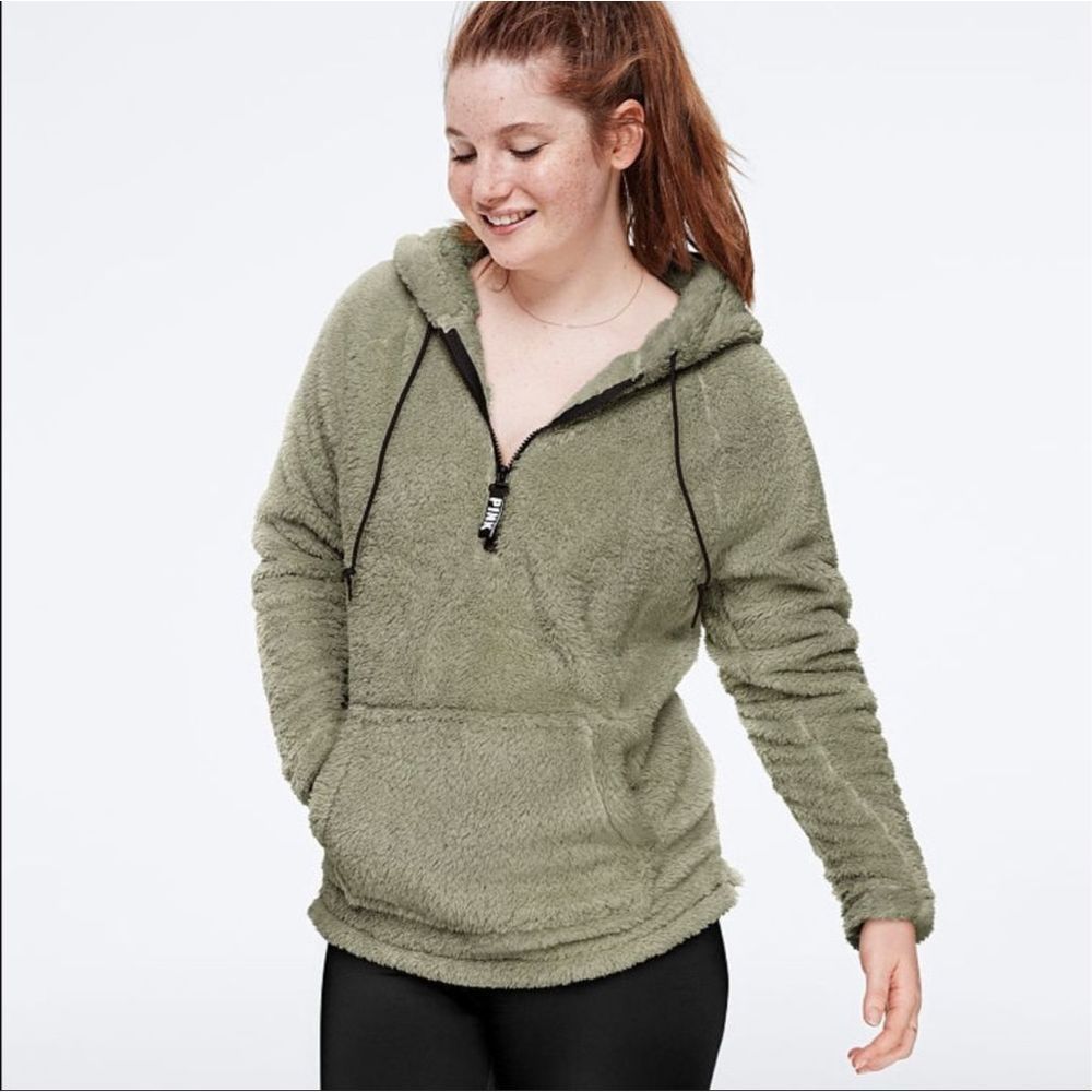 Victoria Secret PINK 1/4 Zip Sherpa Cozy Teddy Pullover Hoodie